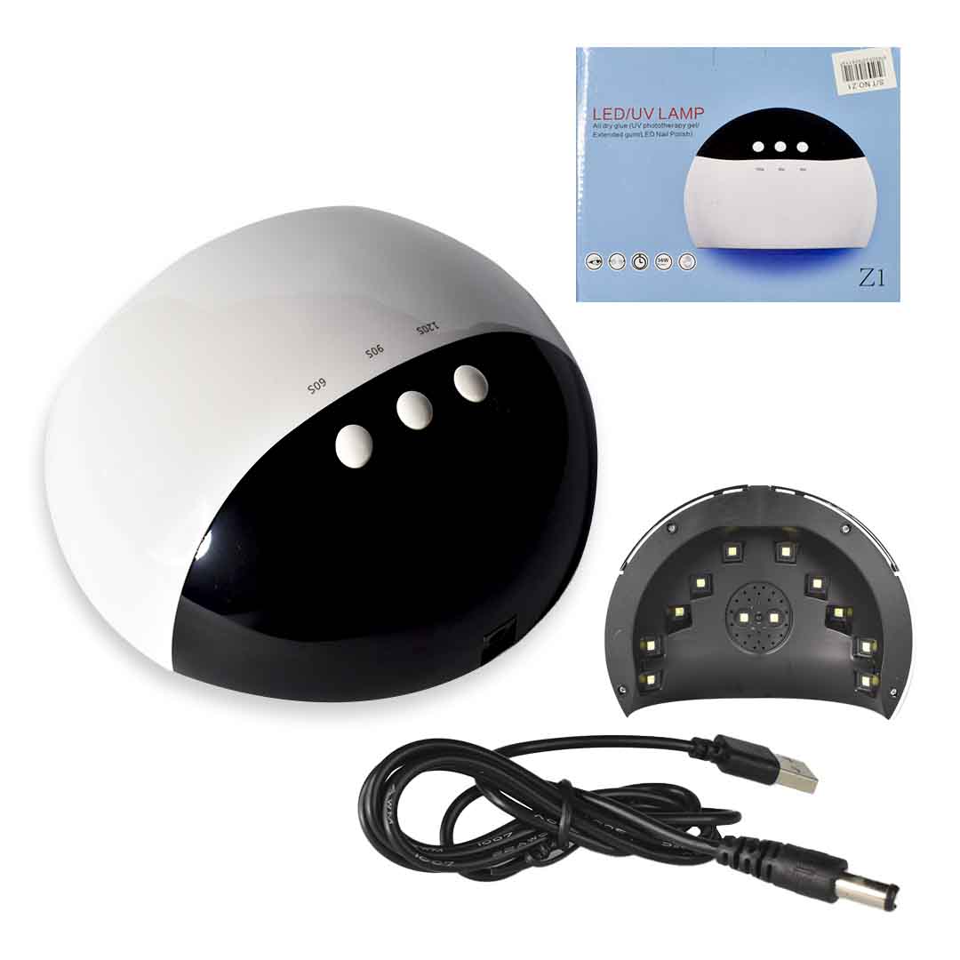 Lamparas para uñas led uv blanca con negro z1 caja celeste