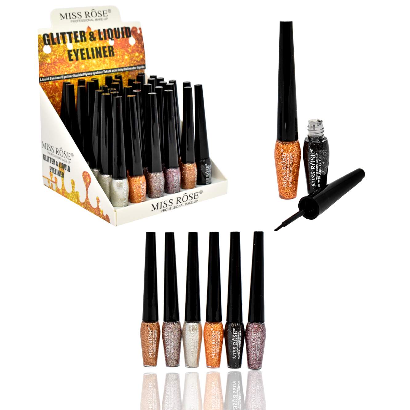 Delineador para ojos con glitter Miss Rose LOTE 1