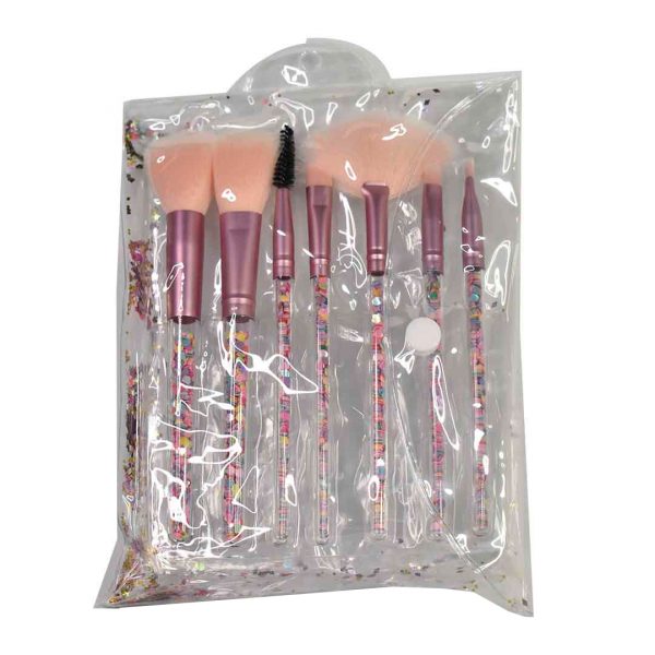 Kit brochas rosadas con estuche glitter de 7u
