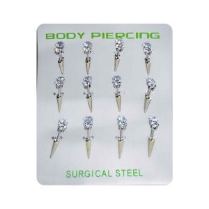 Body piercing plateado de púas en blister cromado