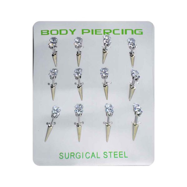 Body piercing plateado de púas en blister cromado