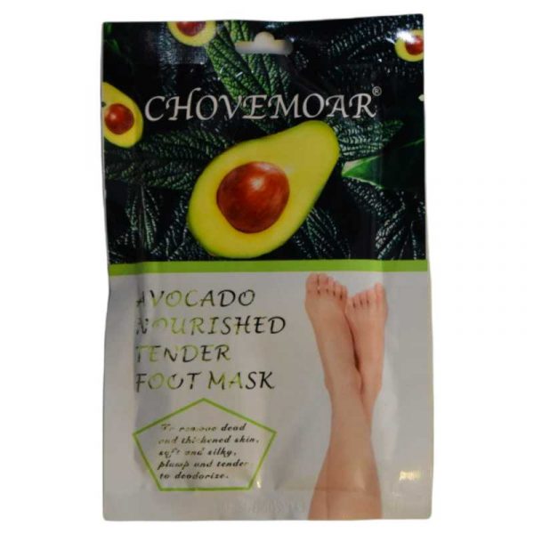 Mascarilla de aguacate para pies chovemoar sobre verde con blanco