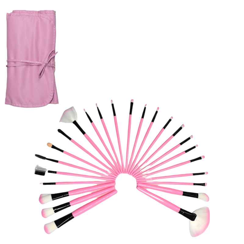 Estuche profesional de brochas rosadas 24u