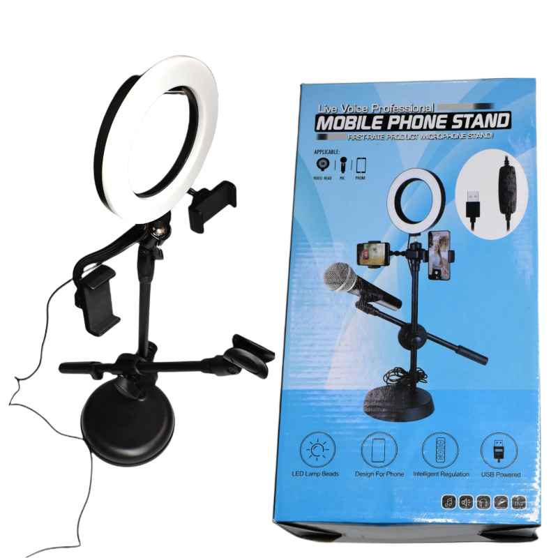 Soporte profesional con aro de luz para teléfono y micrófono
