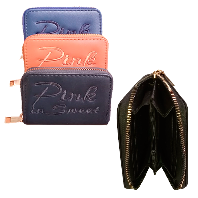 Billetera pequeña pink in sweet bordado