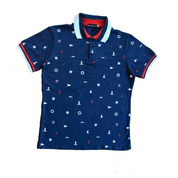Blusa azul marino tipo polo con diseño de marinero