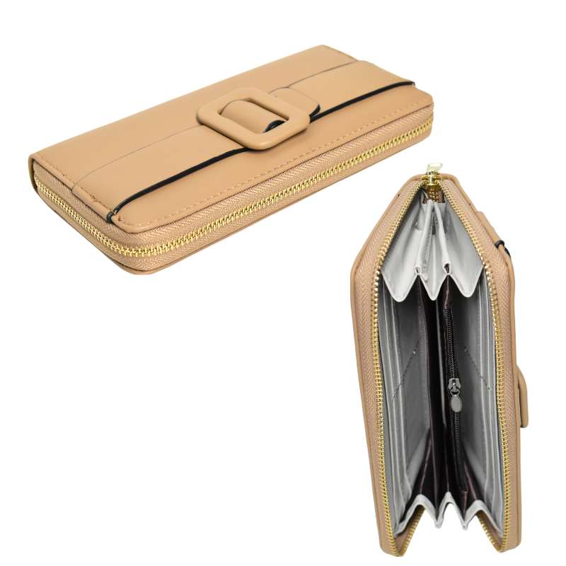 Billetera lisa con cincho al frente color beige