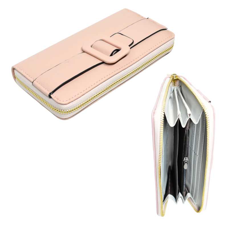 Billetera lisa con cincho al frente color rosado claro