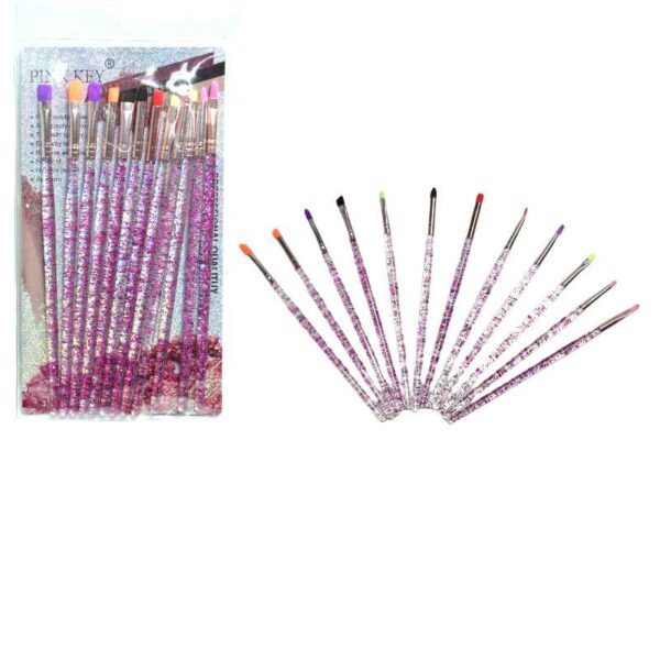 Kit de brochas diseño glitter fucsia 12u