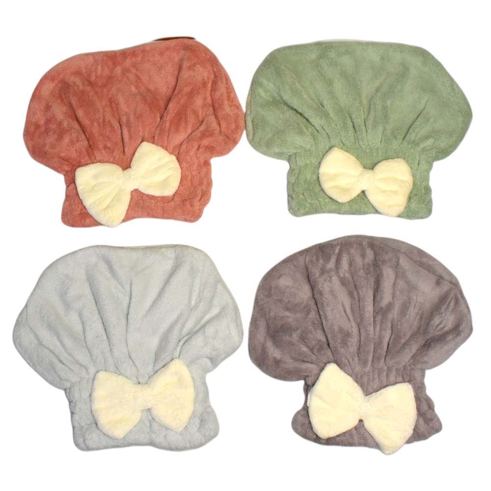 Toalla para cabello en forma de gorro con moño blanco