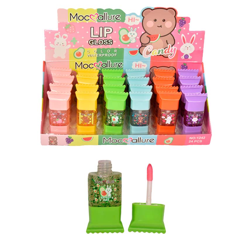 Brillo mágico con glitter labial Mocallure en presentación de dulce colores variados