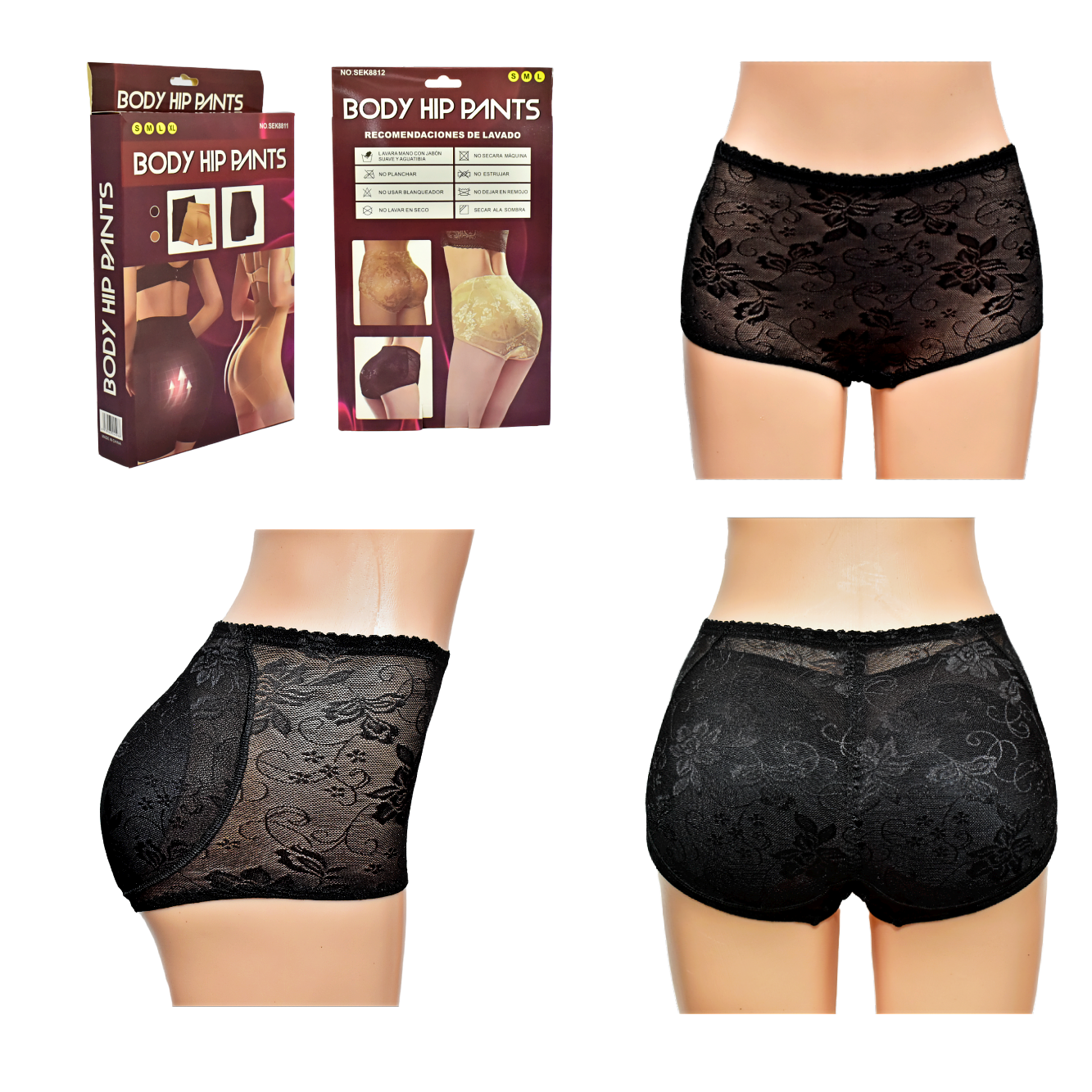 Blumer tipo licra con relleno Body Hip Pants De Encaje y Liso