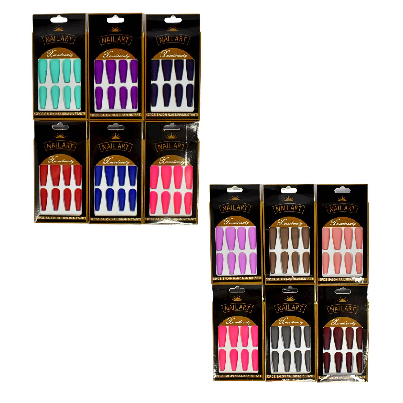 Uñas press on en colores lisos matte Nail Art Xucaibeauty caja negra