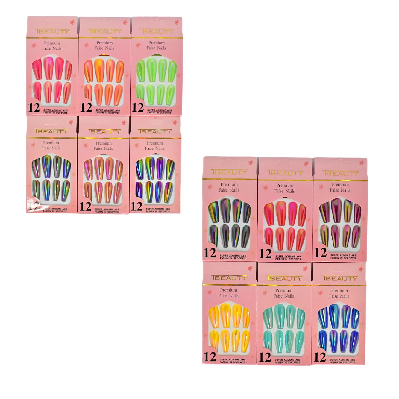 Uñas press on en colores tornasol TBeauty Premium Faise Nails