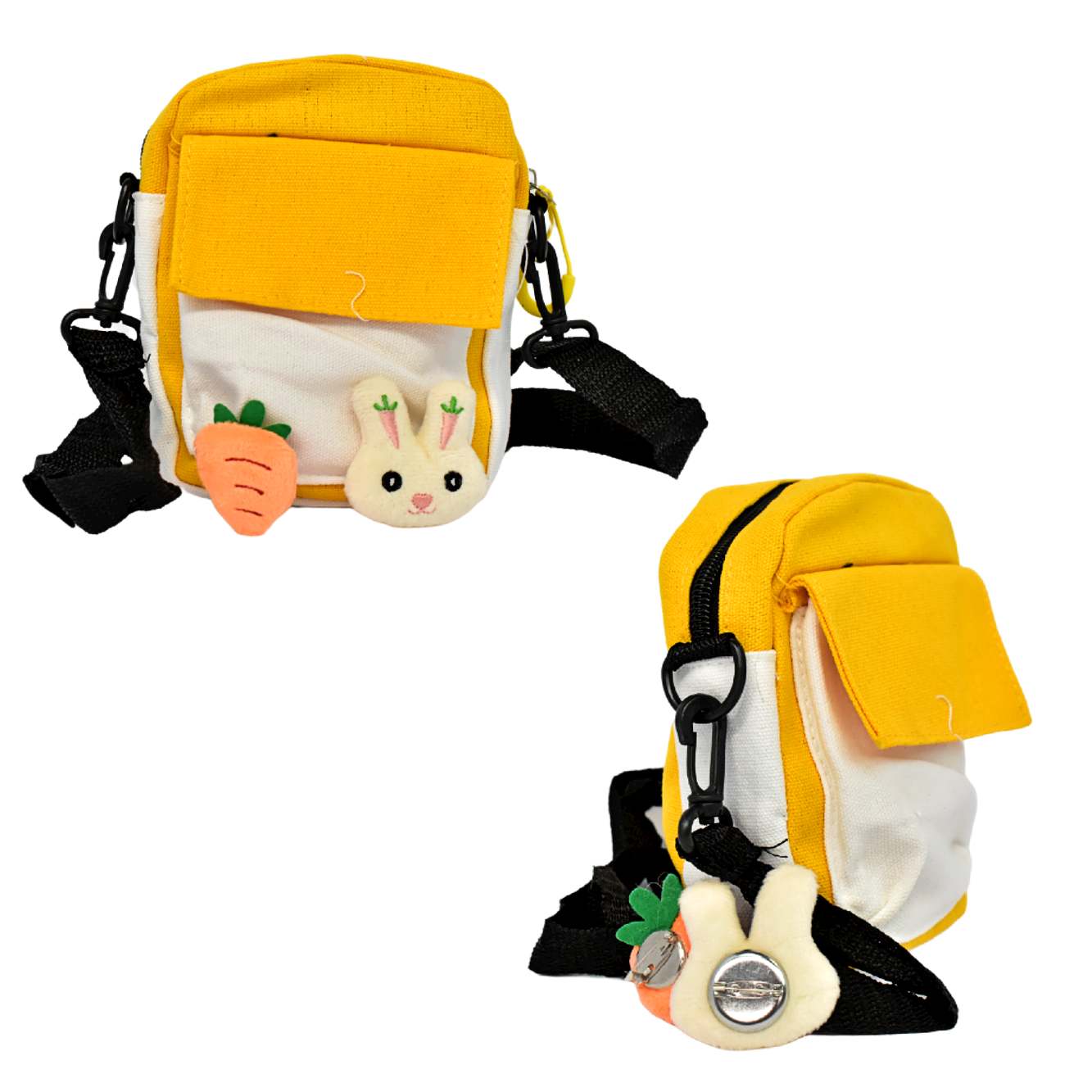 Mini bolsa multiusos amarilla y blanco broches de conejo y zanahoria