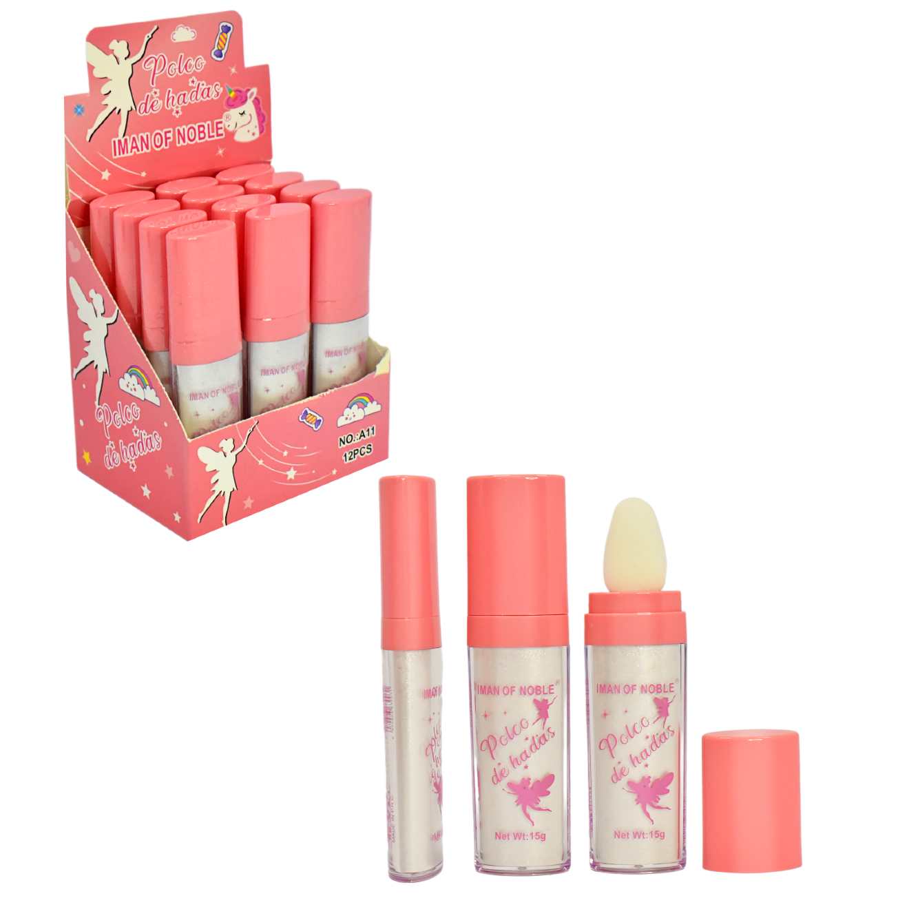 Polvo de Hada caja rosada diseño de unicornio 15g Iman of Noble