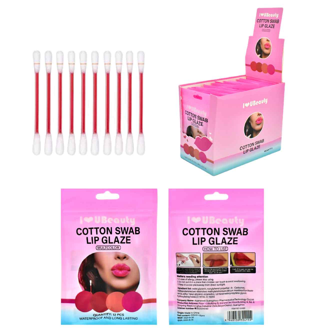 Tinta para labios en presentación de hisopo I love you Beauty 12 pcs