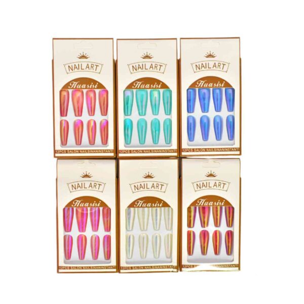 Uñas Press on de colores cromados Nail Art Huasisi 12pcs - Imagen 2