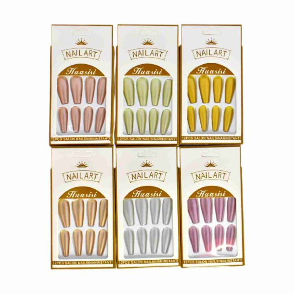 Uñas Press on de colores matte metalizados NailArt Huasisi 12pcs - Imagen 3