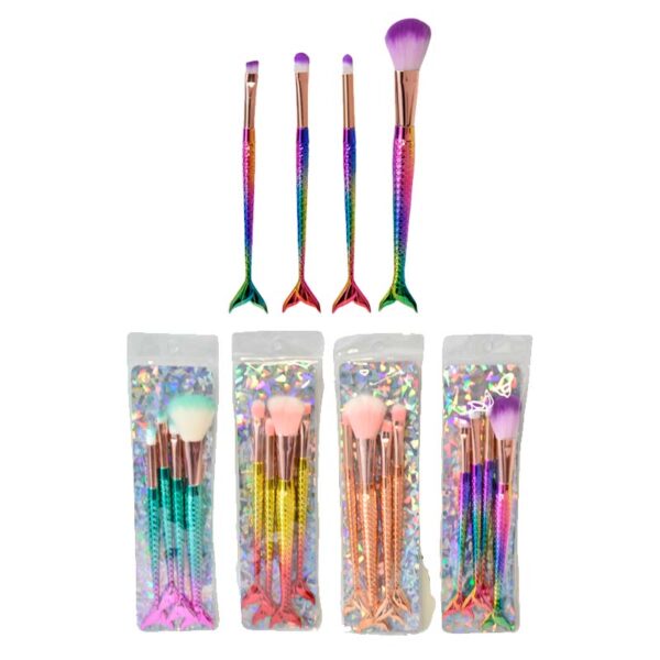 Kit de brochas con cola de sirena 4u colores tornasol LOTE1