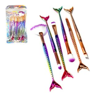 Set de 10 unidades de brochas cola de sirena tornasol empaque plateado