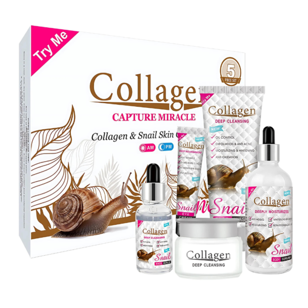 Kit de cuidado facial 5 piezas a base de colageno y caracol DIA Y NOCHE
