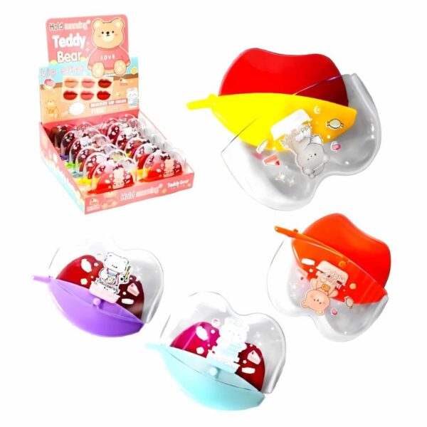 Labial coreano HOLD MORNING tapa transparente de corazón diseño de oso