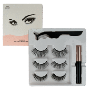 Set de 3 pares de pestañas magneticas curvatura surtida caja rosa con blanco