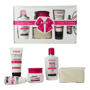SET DE 5 PIEZAS PARA SKIN CARE  ERHA 21 EMPAQUE FUCSIA Y BLANCO LOTE 2